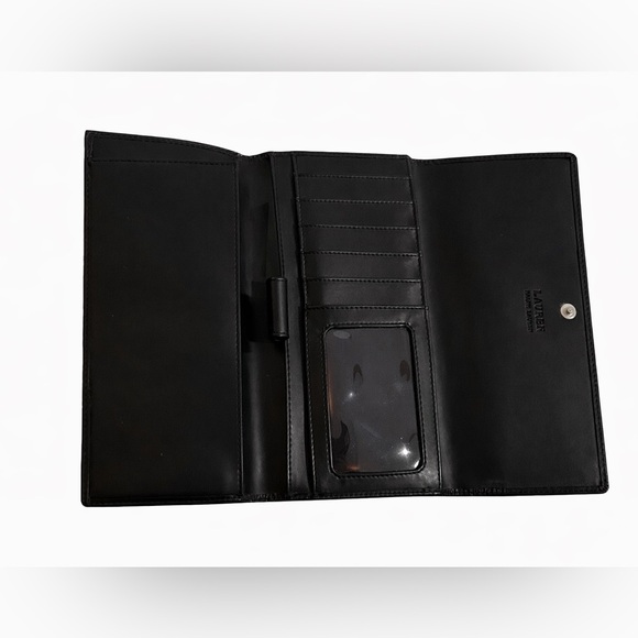 Ralph Lauren Black Leather Long Wallet Embossed Logo Classic - Picture 2 of 8